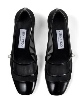 Jimmy Choo Black Patent Leather Mesh Ballet Flats Slip On Shoes EU 37.5